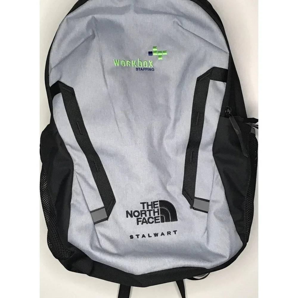 The North Face Stalwart Backpack Gray Black Laptop Bag Workbox Staffing Logo New